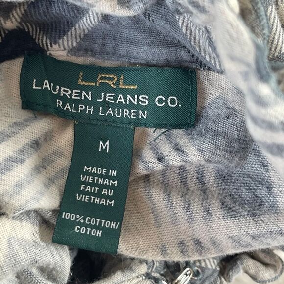 LRL Lauren Jeans Co. Plaid Ruffle Neck Top Sz M - Picture 7 of 10